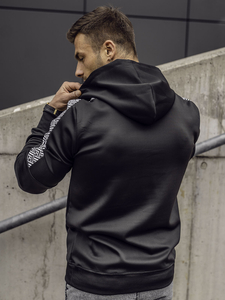 Sudadera tipo canguro con capucha con impresión para hombre negro Bolf 8B996