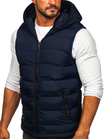 Chaleco acolchado grueso con capucha para hombre azul oscuro Bolf 7M805