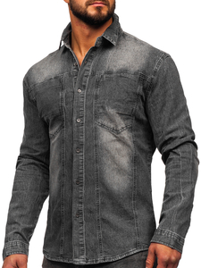 Camisa vaquera de manga larga para hombre grafito Bolf MC712G