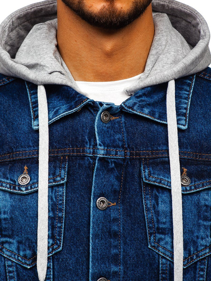 Chaqueta vaquera con capucha para hombre azul oscuro Bolf 211902