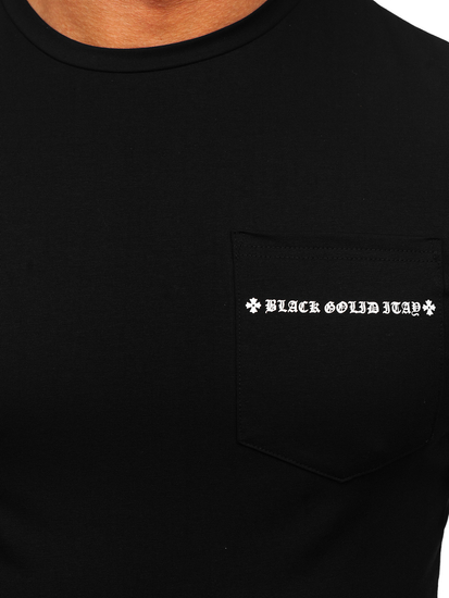Camiseta con bolsillo de manga corta con impresión para hombre negro Bolf MT3044