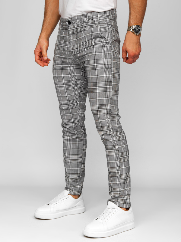 Pantalón chinos a cuadros de tela para hombre gris Bolf 184176