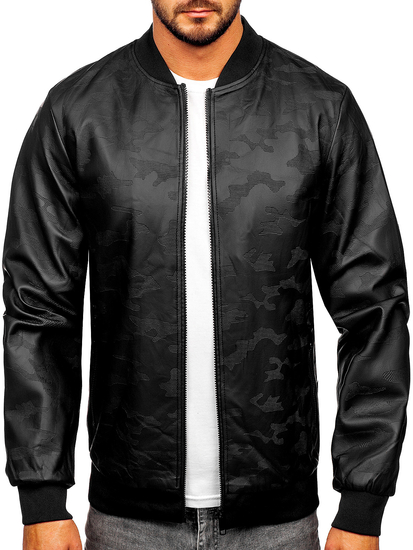 Chaqueta bomber de cuero para hombre negro Bolf 3A63