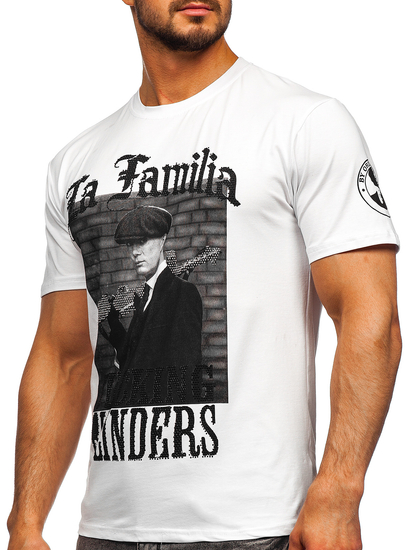 Camiseta de manga corta con aplicaciones para hombre blanco Bolf 21004