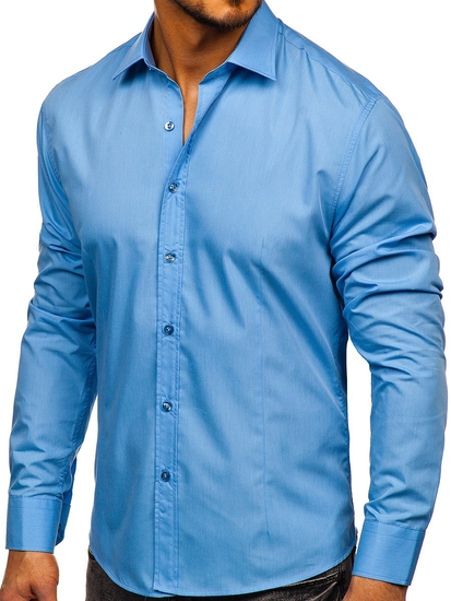 Camisa elegante azul claro de manga larga para hombre Bolf 1703