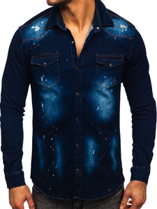 Camisa vaquera a manga larga para hombre color azul oscuroBolf R703