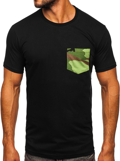 Camiseta algodón de manga corta con bolsillo para hombre negro Bolf 14507