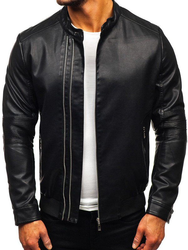 Chaqueta de cuero para hombre negra Bolf 1073