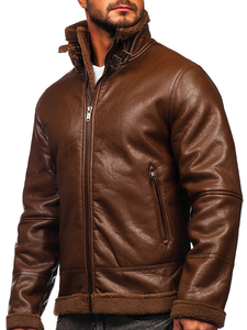 Chaqueta de cuero forrada con borrego para hombre marrón Bolf EX930