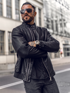 Chaqueta de cuero para hombre negro Bolf 1073B