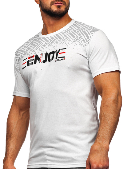 Camiseta algodón de manga corta con impresión para hombre blanco Bolf 14720