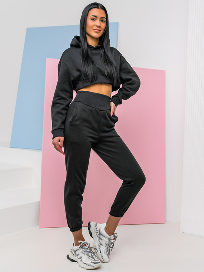 Conjunto de chándal oversize de dos piezas para mujer negro Bolf 8C68