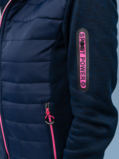 Chaqueta acolchada de entretiempo para mujer con capucha color azul oscuro Denley KSW4001