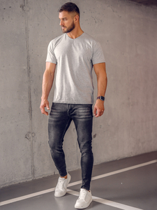 Camiseta gris lisa con cuello en V para hombre Bolf 192131A