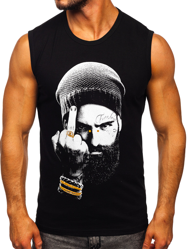 Camiseta estampada sin mangas color negro Bolf 14819
