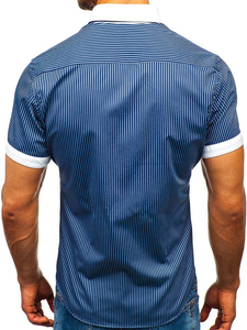 Camisa a rayas con manga corta para hombre azul oscuro Bolf 1808
