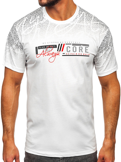 Camiseta algodón de manga corta con impresión para hombre blanco Bolf 14710