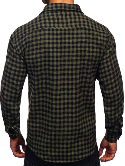 Camisa de franela a cuadros de manga larga para hombre verde Bolf 2025-2
