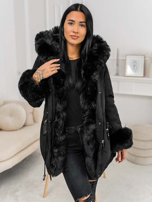 Chaqueta parka de invierno con capucha para mujer negro Bolf 16M9062