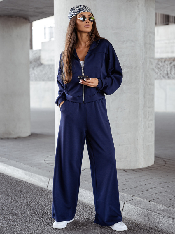 Chándal de dos piezas con cremallera para mujer color mantequilla azul marino Bolf 821109