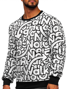 Sudadera con capucha con impresión para hombre negro y blanco Bolf 8B1137