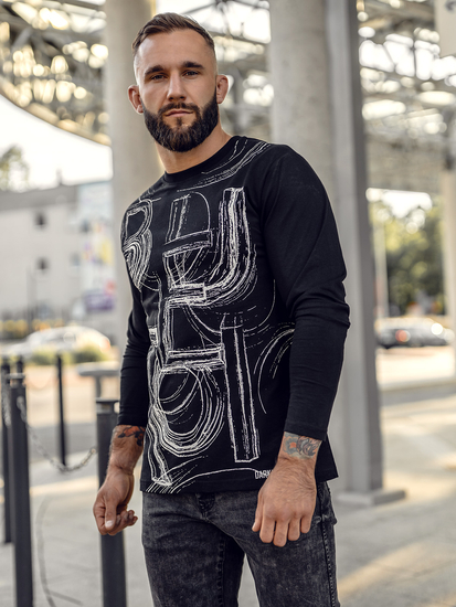 Camiseta de manga larga con impresión para hombre negro Bolf 146743