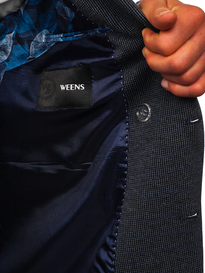 Hombre Chaqueta de traje elegante cruzada Azul oscuro Bolf 006