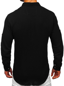 Camisa muselina de manga larga para hombre negro Bolf 22746