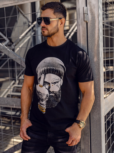 Camiseta de manga corta con impresión para hombre negro Bolf 142175A