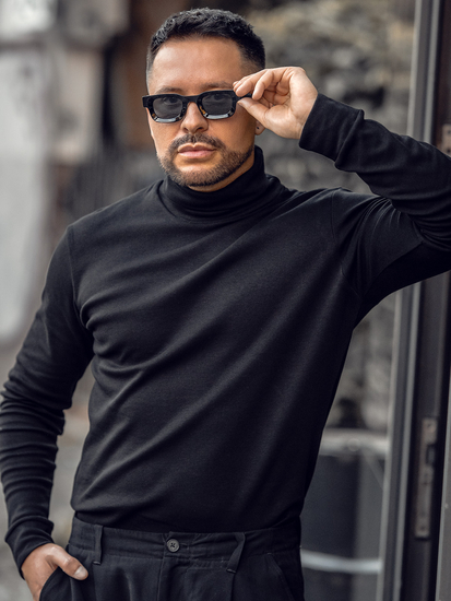 Camiseta básica de cuello alto de algodón para hombre negra Bolf 535A