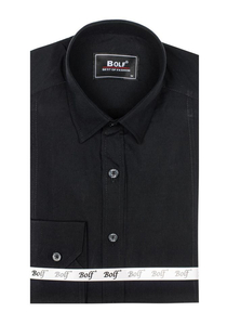 Hombre Camisa elegante de manga larga Negro Bolf 6944