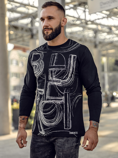Camiseta de manga larga con impresión para hombre negro Bolf 146743