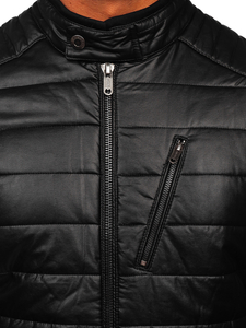 Chaqueta biker de cuero para hombre negro Bolf EX940