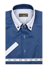 Camisa a rayas con manga corta para hombre azul oscuro Bolf 1808
