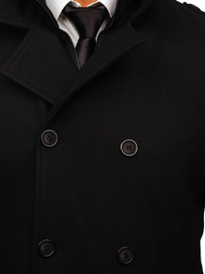 Abrigo de invierno cruzado negro para hombre con cuello alto extraíble adicional Bolf 8805