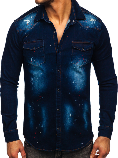 Camisa vaquera a manga larga para hombre color azul oscuroBolf R703