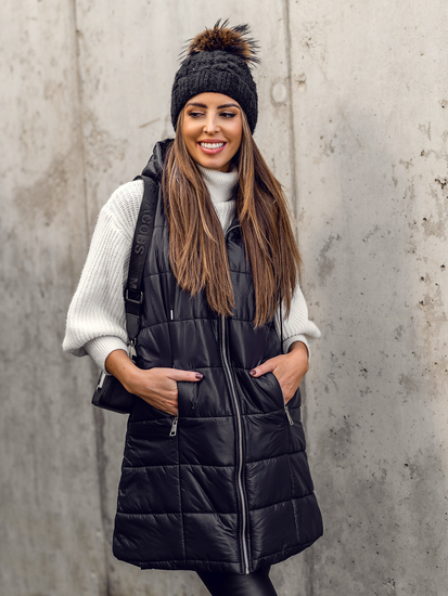Chaleco acolchado largo para mujer negro Bolf 82019