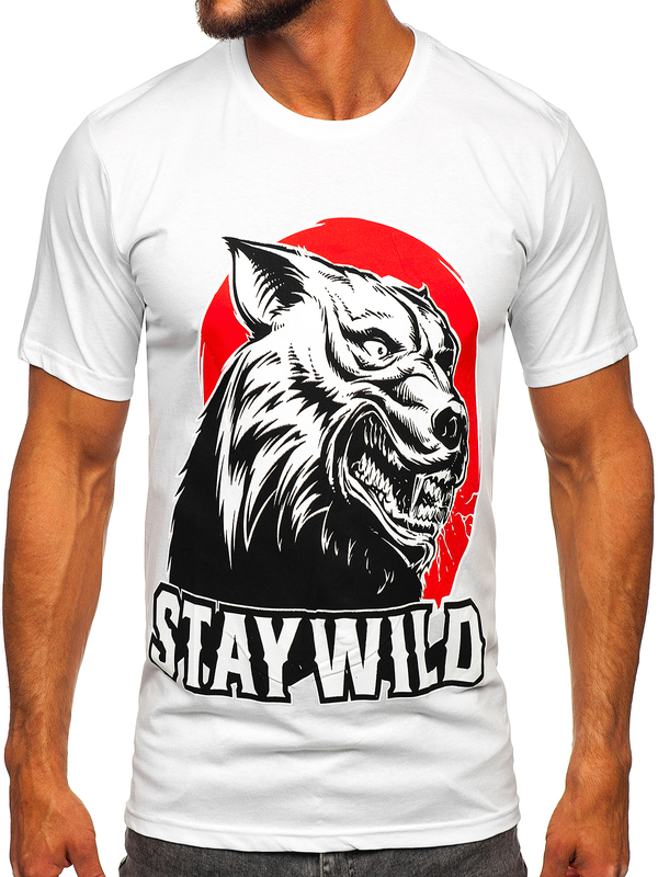 Camiseta algodón de manga corta con impresión para hombre blanco Bolf 143021