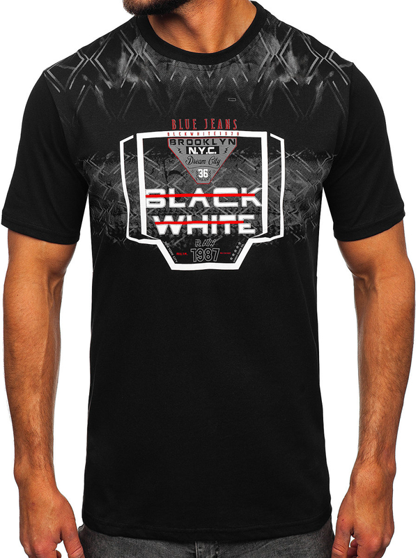 Camiseta de  manga corta estampada para hombre negra Bolf 14207