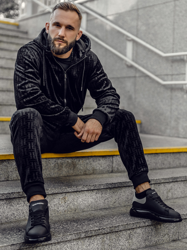 Chándal de velour para hombre negro Bolf 3B113A