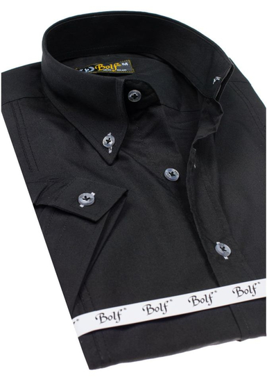 Camisa elegante de manga corta para hombre negro Bolf 5535