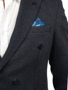 Hombre Chaqueta de traje elegante cruzada Azul oscuro Bolf 006