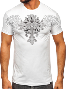 Camiseta de manga corta con impresión con lentejuelas para hombre blanco Bolf MT3037