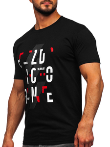 Camiseta algodón de manga corta con impresión para hombre negro Bolf 14752
