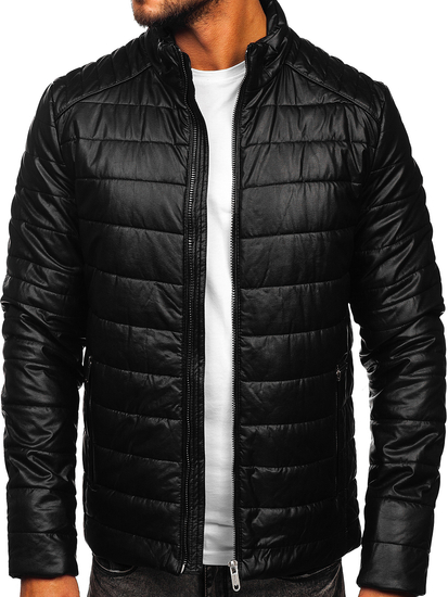 Chaqueta biker de cuero para hombre negro Bolf EX950