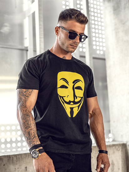 Camiseta de manga corta con impresión para hombre negro Bolf 14400A
