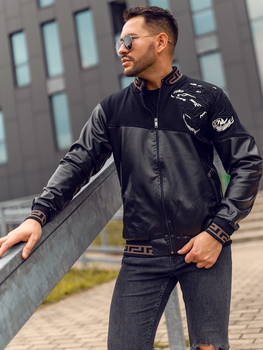 Chaqueta bomber de cuero para hombre negro Bolf 6671