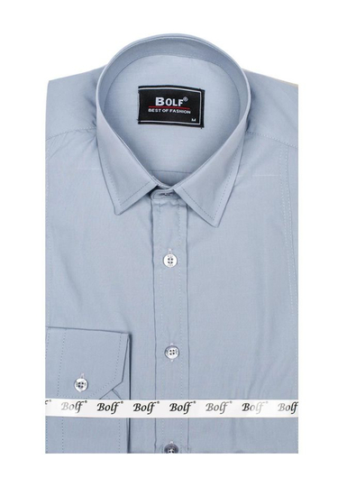 Hombre Camisa elegante de manga larga Gris Bolf 6944