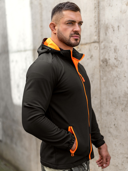 Chaqueta softshell de entretiempo para hombre negro y naranja Bolf HH017A