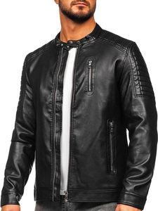 Chaqueta biker de cuero para hombre negro Bolf 11Z8017